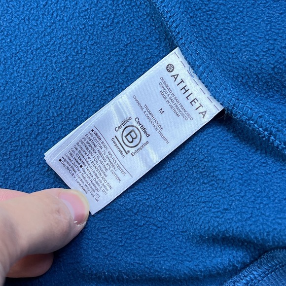 Athleta Triumph Hoodie Women's Medium Blue Fitted Full Zip Funnel Thumbholes - Picture 4 of 11
